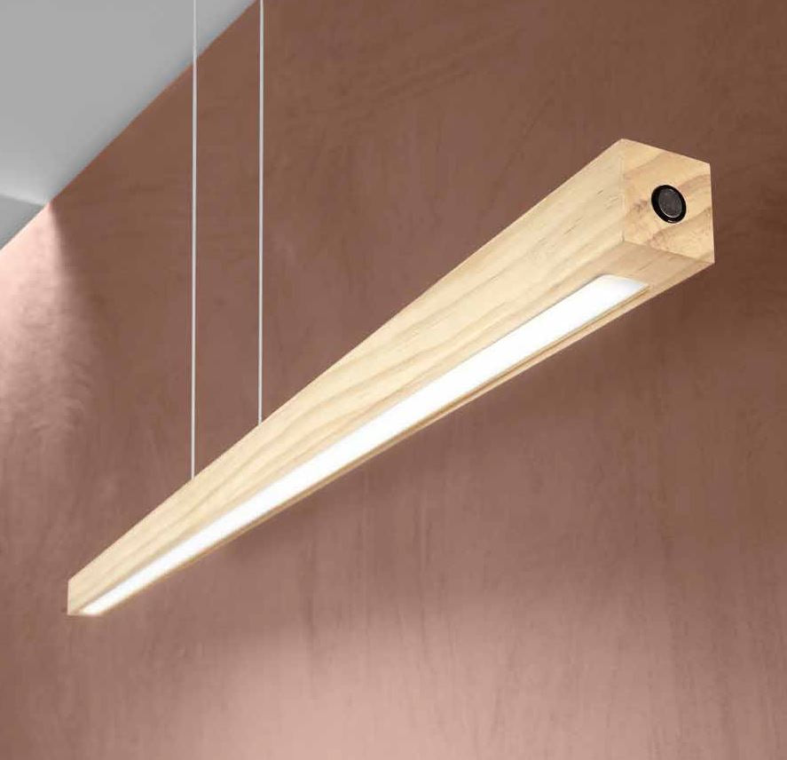 Sospensione LED barra in legno naturale cavi regolabili acciaio 22W 2750LM CCT JOSEPH Sospensione LED barra in legno naturale cavi regolabili acciaio 22W 2750LM CCT JOSEPH